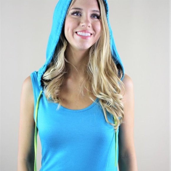 COii Aqua LARGE Sexy Cut-out Back Bodycon Tie Hoodie Sleeveless Maxi - Picture 4 of 14
